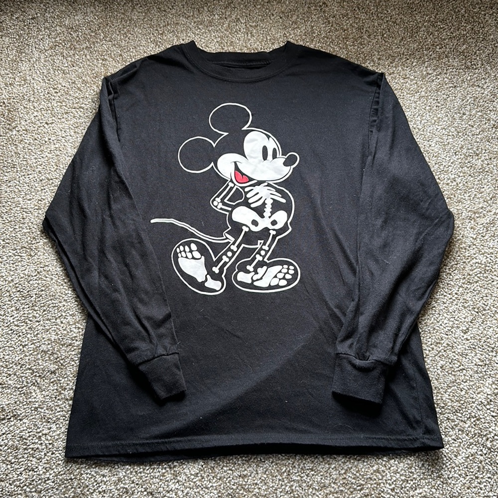 🌙 Disney Glow-in-the-Dark Skeleton Mickey Long Sleeve Shirt | Double-Sided